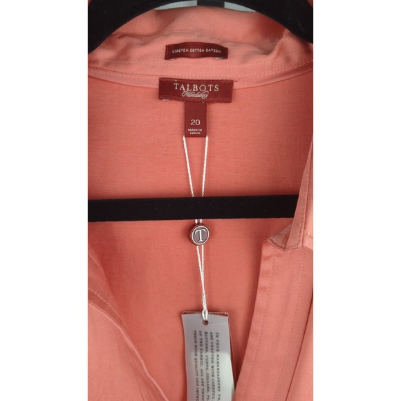 TALBOTS Haberdashery Button Down Top Pink Long Slv Stretch Cotton Sateen 20 - Picture 2 of 7